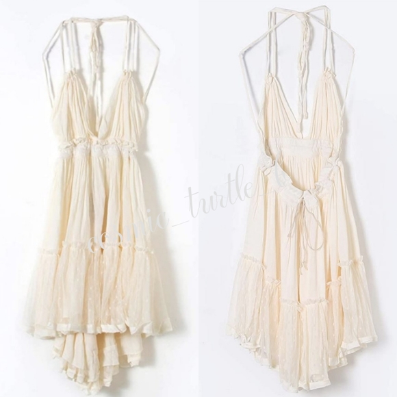 New Backless Halter Swiss Dot High Low Mini Dress - Picture 13 of 15